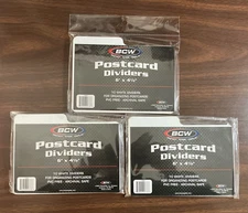 3 Packages 10 BCW Archival Postcard Dividers 6" X 4 1/4" White No PVC