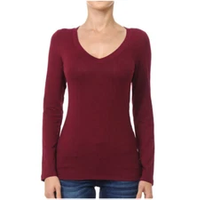 Ambiance Basic Jersey Cotton Deep V-Neck Long Sleeve Casual Tee Shirt