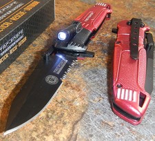 Tac-force Red Fire Fighter Spring Assisted Open Rescue Led Light Pocket Knife