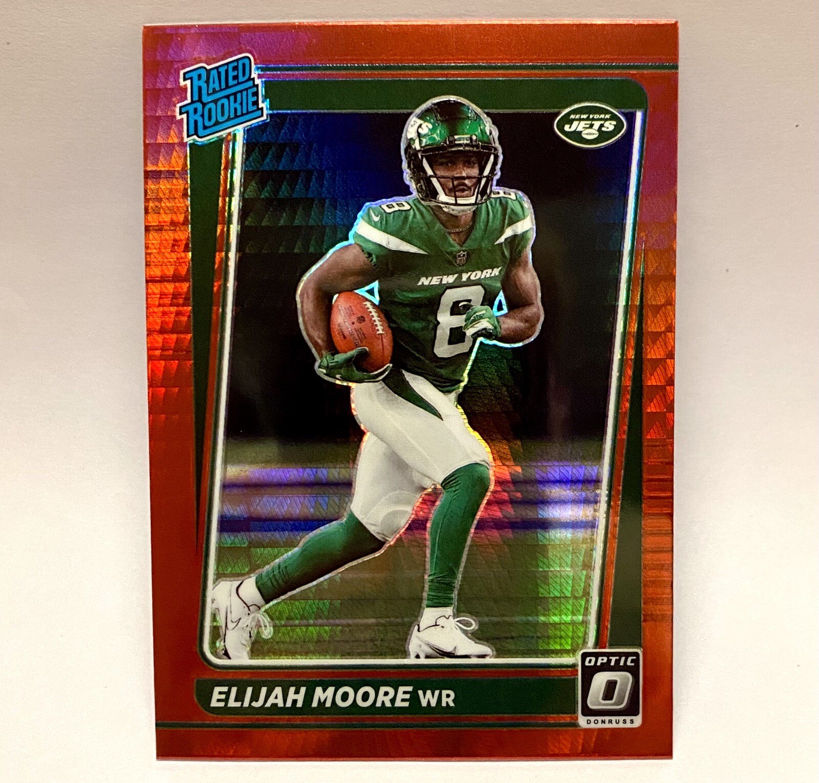 2021 Donruss Optic Rated Rookie Elijah Moore #216 Red Hyper Prizm NY Jets NM