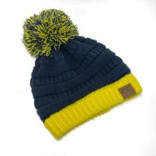 CC Beanie Unisex College High School Team 2-Tone Pom Pom Knit Beanie Navy Yellow