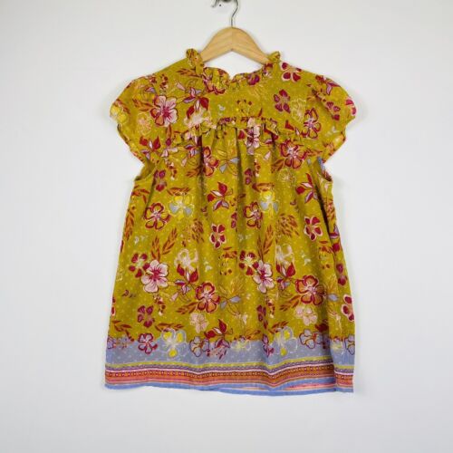 Joie Gold Red Floral Chiffon Babydoll Ruffle Top Shirt Blouse Womens Small NEW - Picture 1 of 6