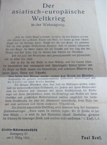 Einblattdruck Szczecin 1924: Paul Neef : Adivinación Weltrieg Asia Gg. Europa - Bild 1 von 4