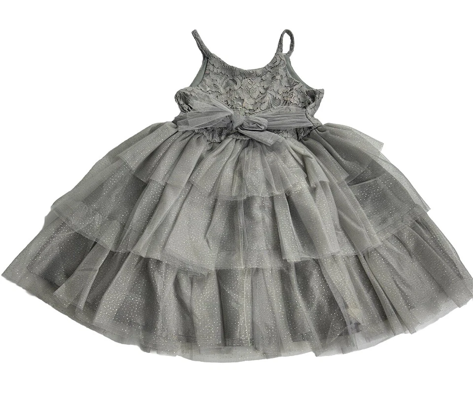 Pink & Violet Dress Baby Girls Size 4 Holiday Outfit Tiered Lace Dress Gray NWT - Image 2 of 4