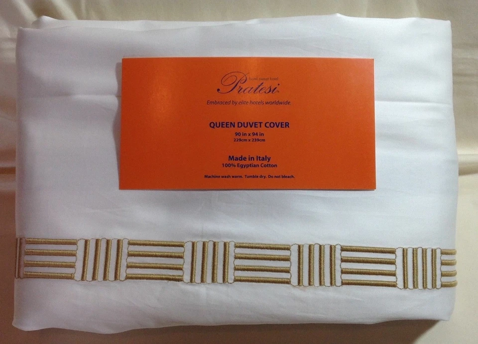 $2300 PRATESI HOTEL ARRIBA ABAJO REINA SÁBANA NÓRDICA FARSA JUEGO DE 4 piezas bordado dorado italia Foto 3 de 4