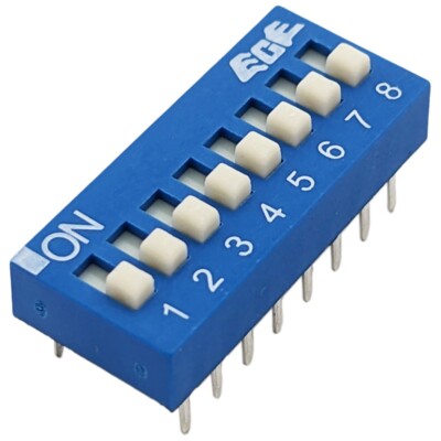 DIP Switch with 8 Switches, 16-Pin, SPST, Blue Color (21.6mm x 9.7mm x 5.9mm)