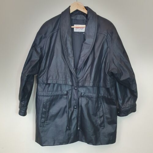 Vintage Wilsons Pelle Studio Leather Jacket Black women's Size L 80's long - Picture 2 of 11