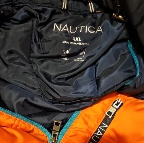 NAUTICA Men's XXL Water Wind Resistant Puffer Jacket N-83  2XL Orange/Navy image 11