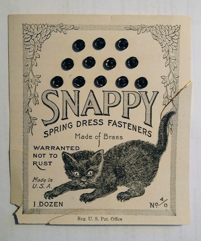Antique Snappy Brand Sewing Snaps  Early 20th Century WWI Era Original Black Cat