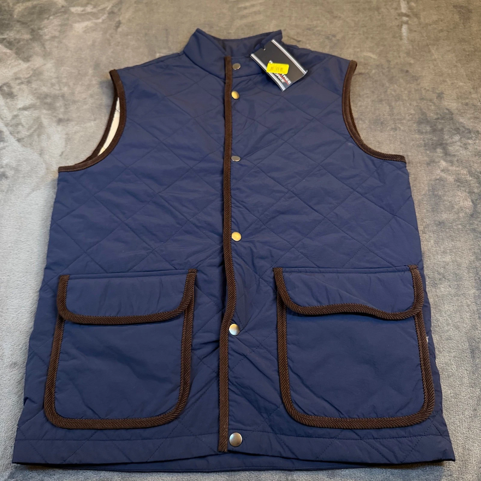 Roundtree & Yorke Quilted Vest Navy Blue Snap Front Mock Neck Mens Medium NWT