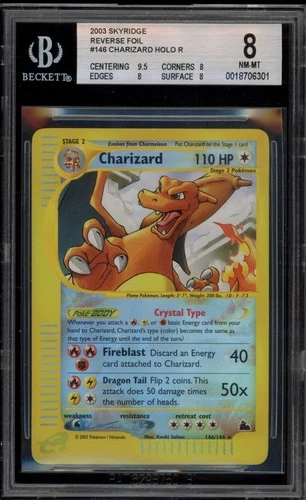 Pokemon Charizard Skyridge Crystal Reverse Holo Secret Rare #146 BGS 8