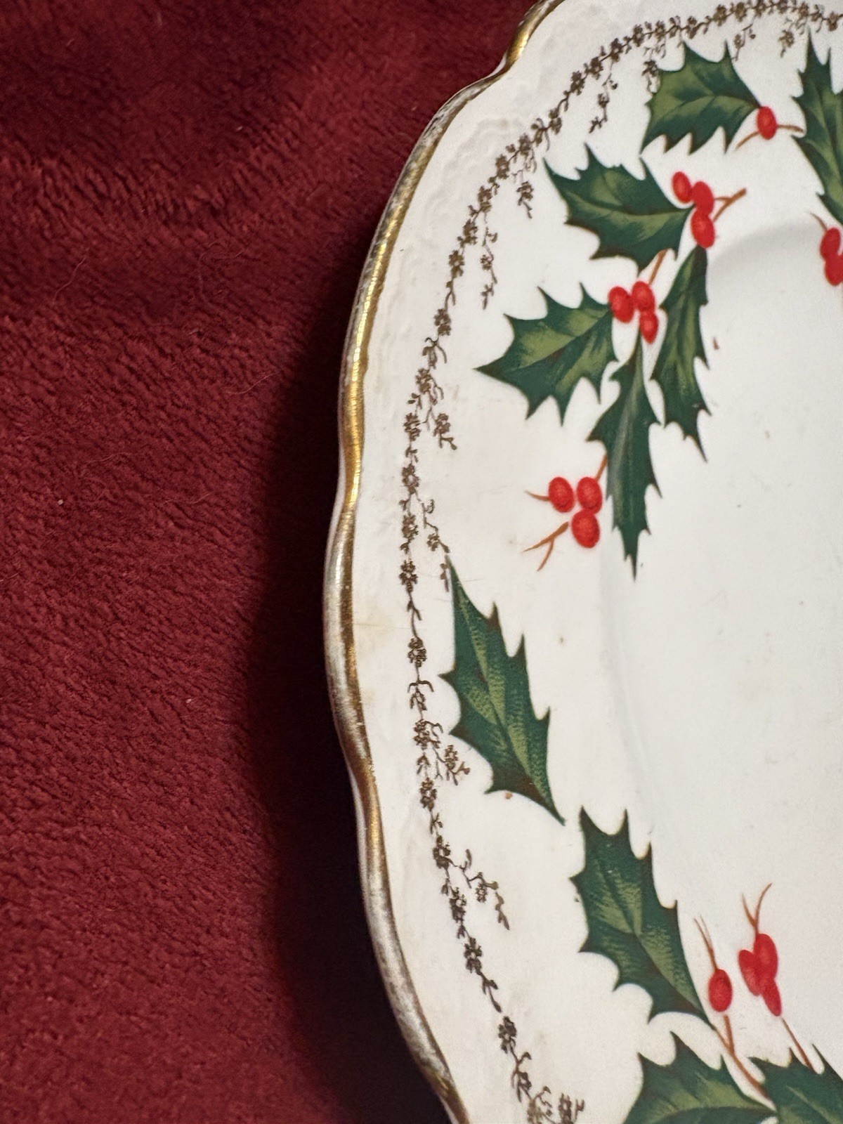 Rare Vintage Homer Laughlin Hudson Set Xmas Plate Cup Saucer Holly Berry Gold 3