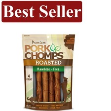 Roasted Pork Skin Dog Chews, 6-Inch Twists, 4 Count - Large Breed Treats
