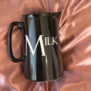 Just Mugs Black & White MILK Creamer Jug Pitcher Mug  5.5" Tall  20 oz Capacity 