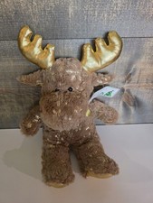 Kellytoy Moose Reindeer With Gold Antlers Snowflakes 15" Plush Christmas Glitter
