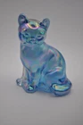 Vintage Fenton Carnival Glass Cobalt Iridescent Sitting Kitten Cat Figurine