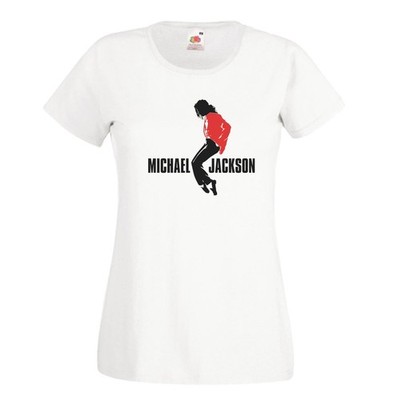 Michael Jackson Damen T-Shirt Lady Weiß MJ Musik Pop King 80er 90er Baumwolle
