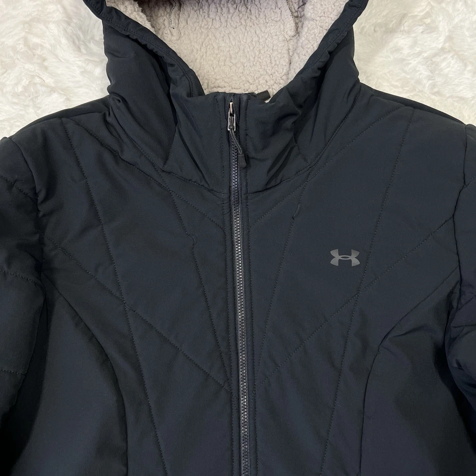 Under Armour ColdGear Latitude Quilted Jacket Womens L Black Sherpa Fleece Storm - Image 4 of 4
