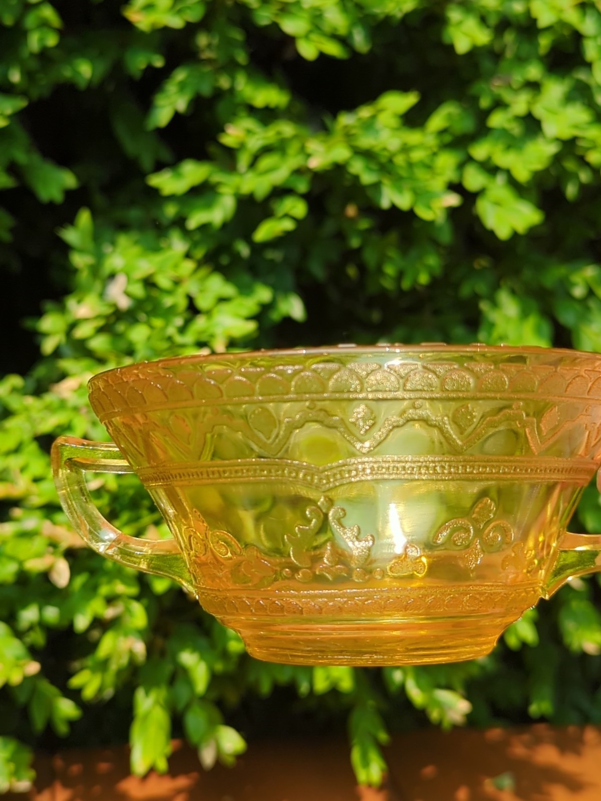 Lot of 3 Federal Patrician Spoke Amber Double Handled Bowl & Platter Depression
