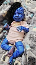 Ooak Navi Avatar Reborn Doll With Rooted Hair And Blue Painted Skin.