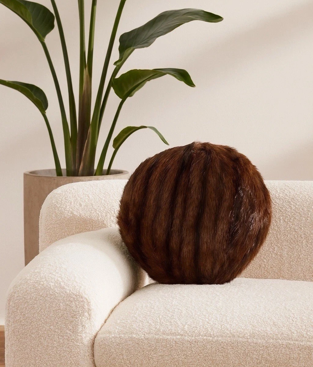 Round Pillow Real Mink Fur Ball Shape Sofa Throw Pillow Decor Made USA