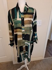 Banana Republic Silky Brush Stokes Olive Black No Belt Shirt Dress S EUC 