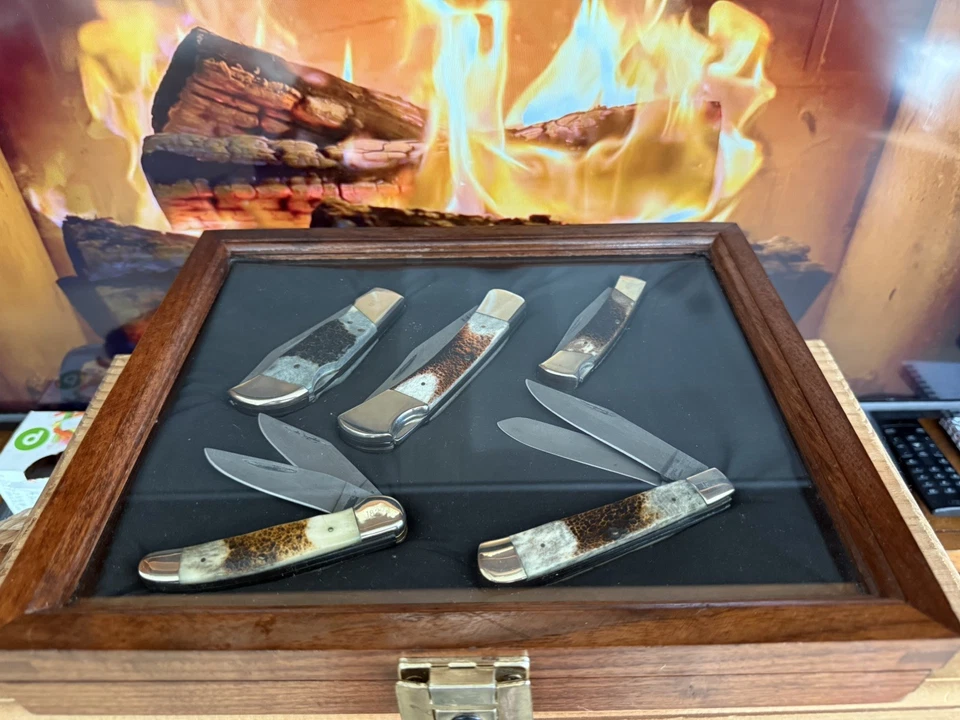 РЕДКИЙ 1979 винтажный Parker Edwards 5Pc Дамаск нож набор в оригинальной витрине новом - Изображение 2 из 4