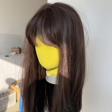 Choc Brown Synthetic Hair Heat Resistant Cosplay Wig With Bangs Long Straight