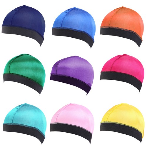 Kids Silky Dome Wave Cap Stocking Dome Caps Wide elastic band Solid Color - Picture 8 of 26