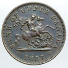 1857 Upper Canada Antique Uk Queen Victoria Time Penny Bank Token Coin i90544