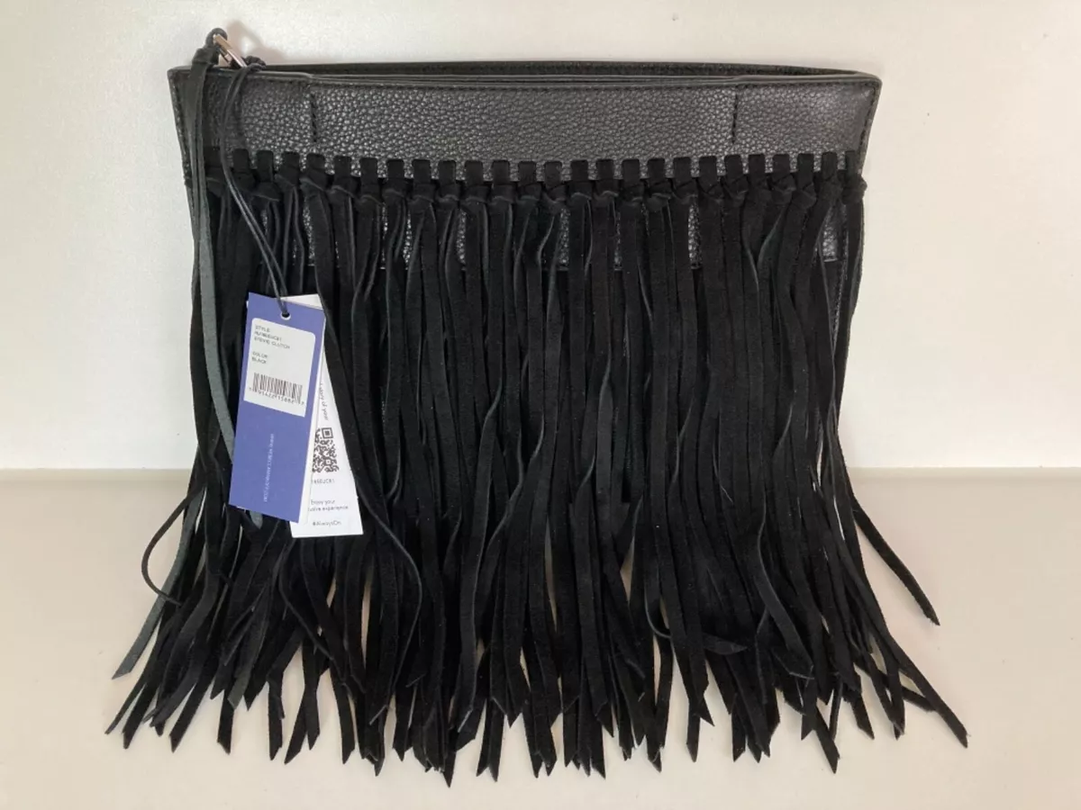 Rebecca Minkoff Leather Stevie Clutch With Suede Fringe Black