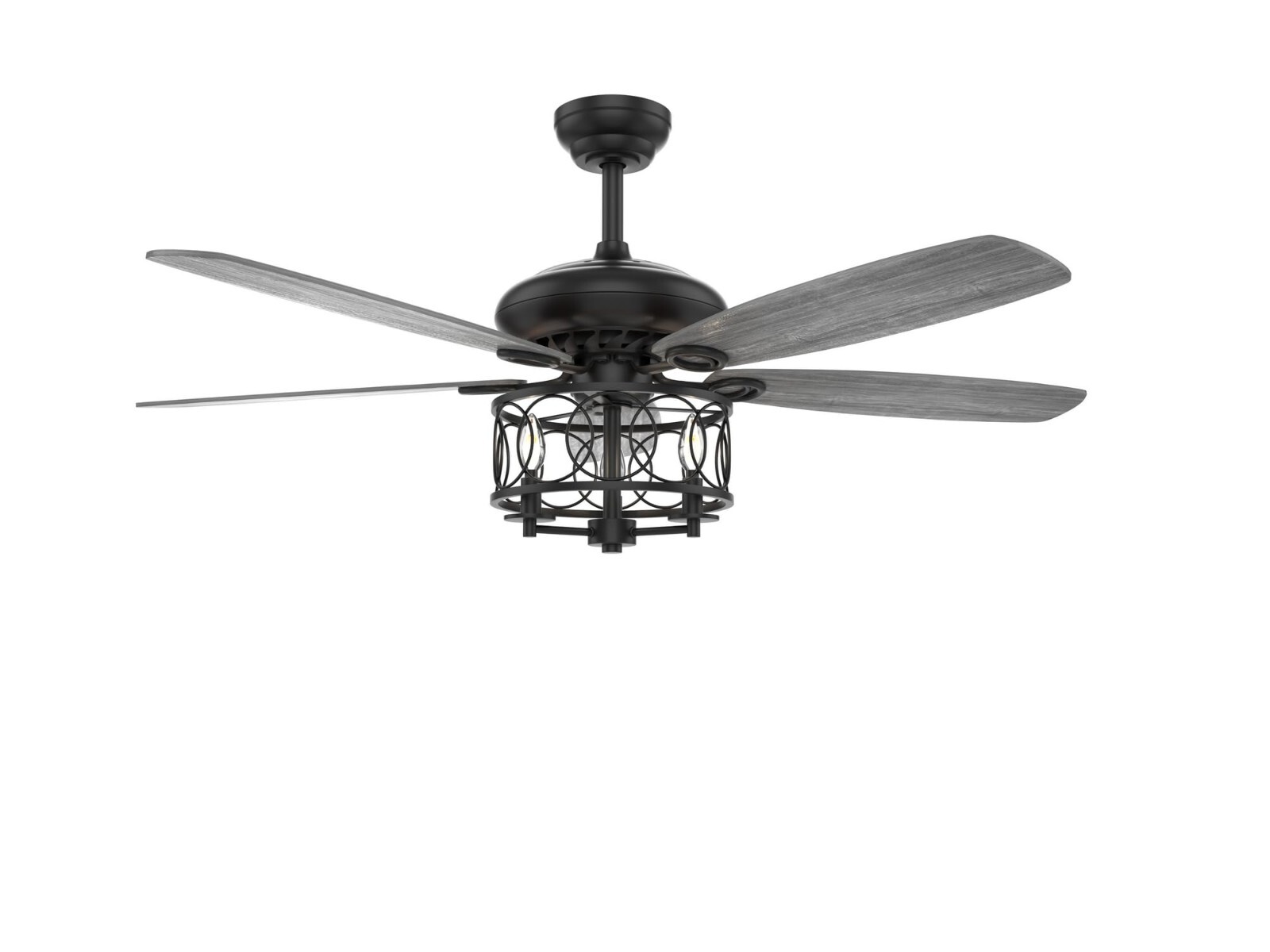 Ventilador de techo gris 52" 5 aspas luz control remoto 6 velocidades reversible motor de CC arte de hierro