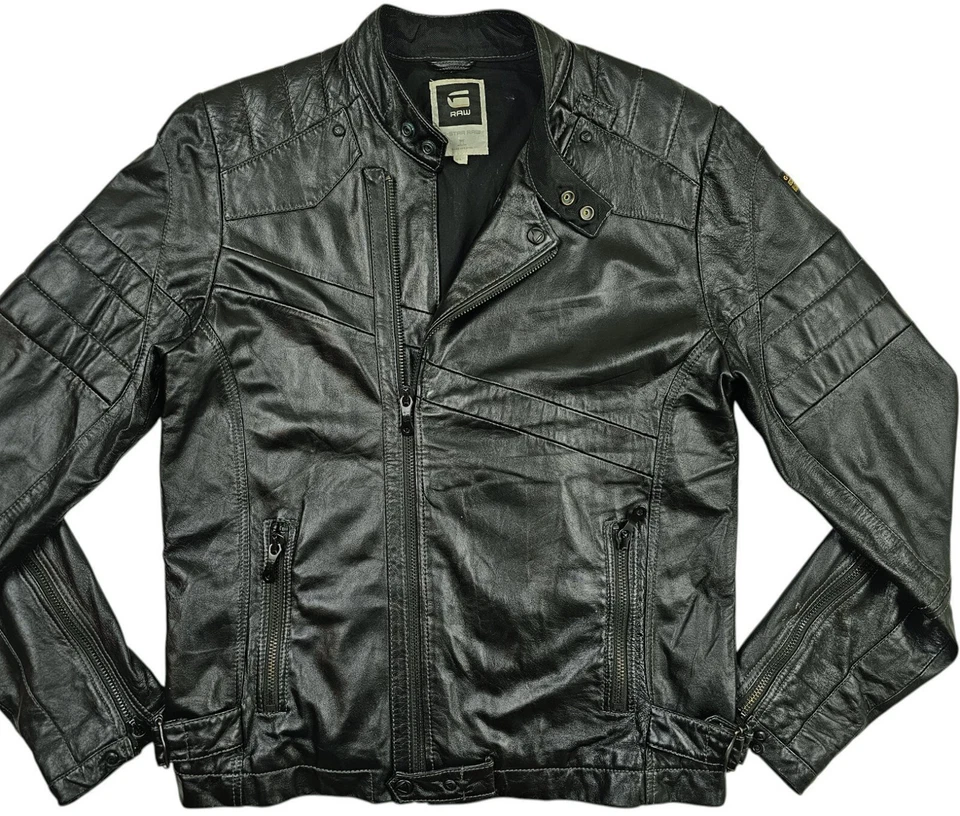 HOT Men's G STAR RAW DENIM @ MARCHANT BIKER Slim BLACK LEATHER Jacket L (*Fit M) - Image 2 of 4
