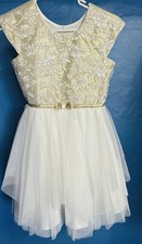 Jona Michelle Girls Floral Appliqu  Metallic Accent Ruffle Dress size 10 Ivory