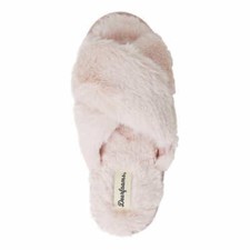 Dearfoam Women's Plush Pile Upper Crossband Slippers No Sweat Comfort Pale Mauve