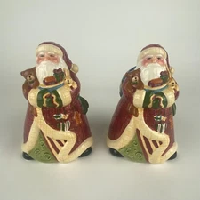 VTG Susan Winget Certified International Pair of Father Christmas Candle Holders