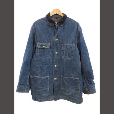 Vintage 60s denim coverall blanket liner collar corduroy dark blue 