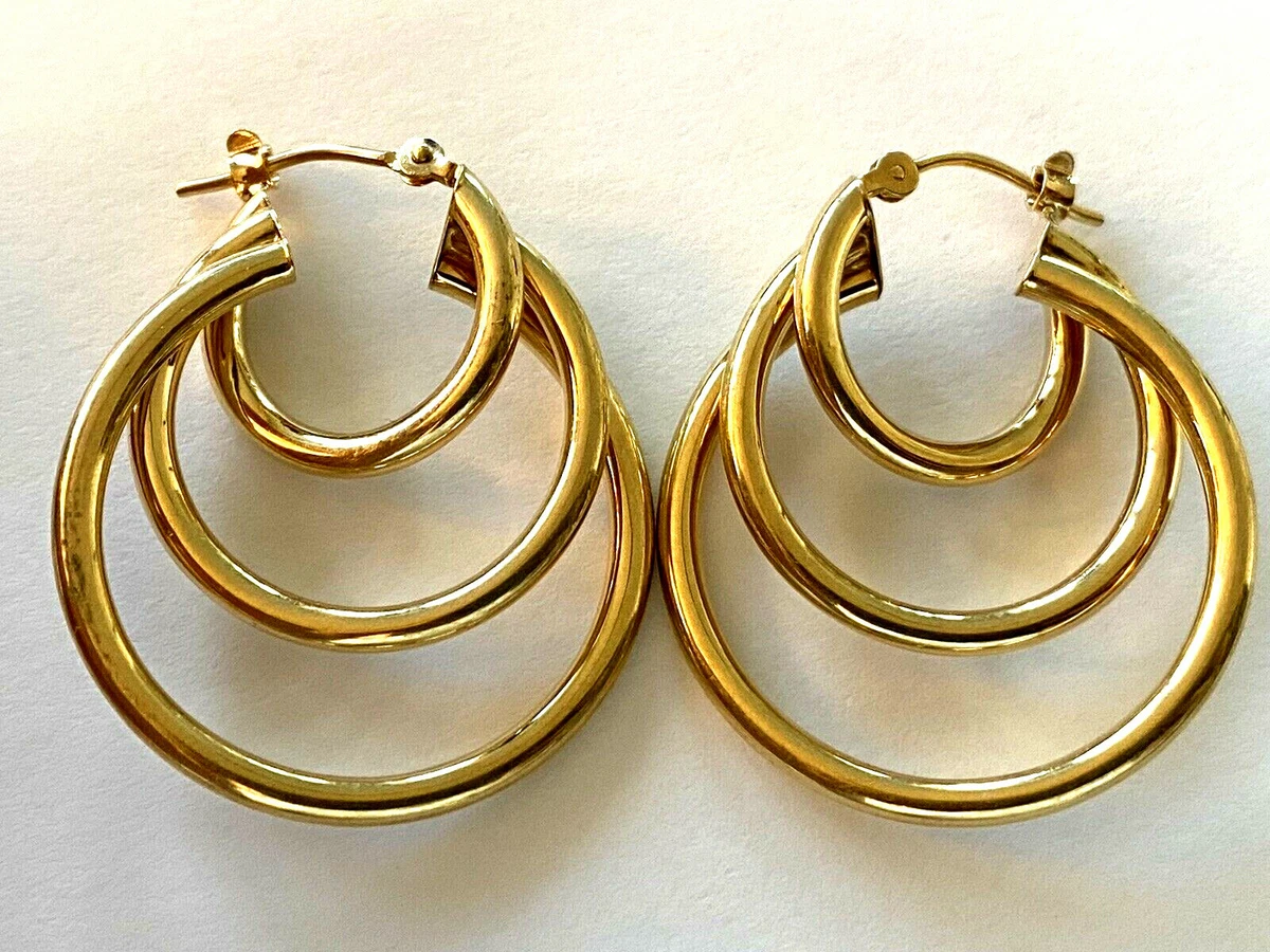 NOS Signed 14K CJI Andrea Candela Real Yellow Gold Triple Hoop
