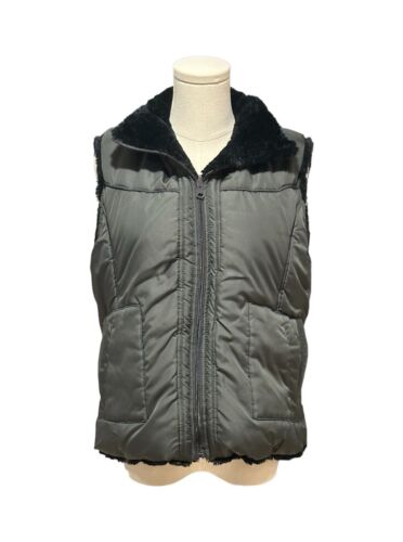 KC Collections Women Jacket Vest Black Reversable Sleeveless Faux Fur Sz Large - Picture 7 of 11