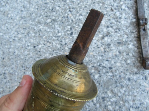 VTG ANTIQUE 19C. OTTOMAN TURKISH BRASS BRONZE COFFEE MILL GRINDER MAKER MARKED - Picture 6 of 10