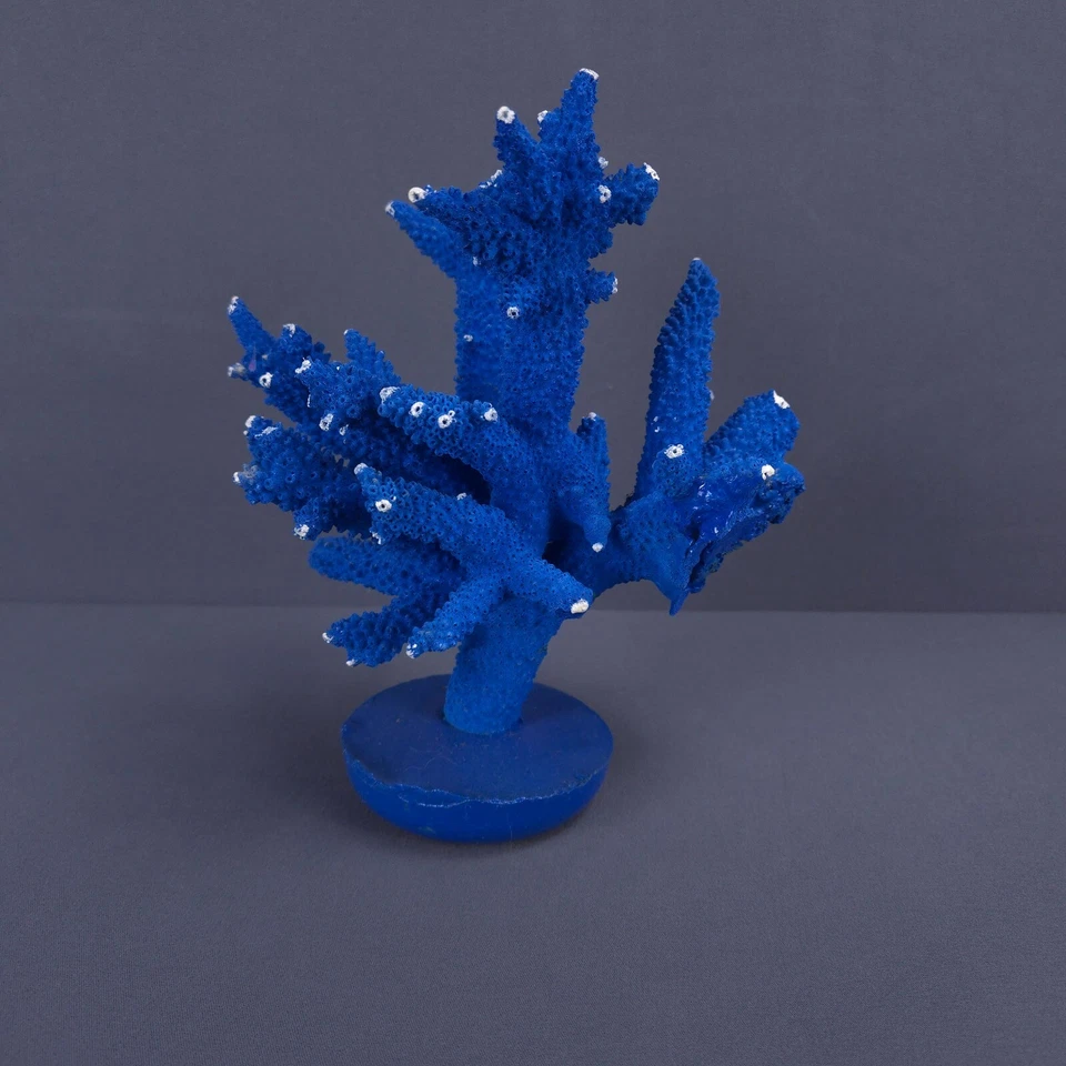 Escultura Coral Duro Azul Grueso Tentáculos Náutico Mar Medio 7"H x 6"W Base Foto 3 de 4