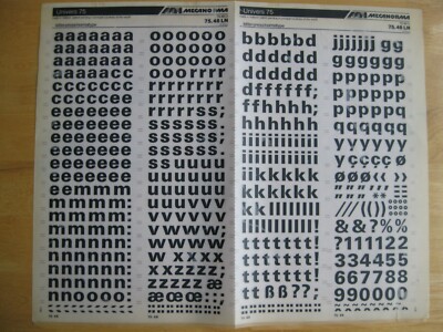1 x Mecanorma Kleinbuchstaben & Num Univers 75 12,9 mm Bogen Nr 75,48 LN 