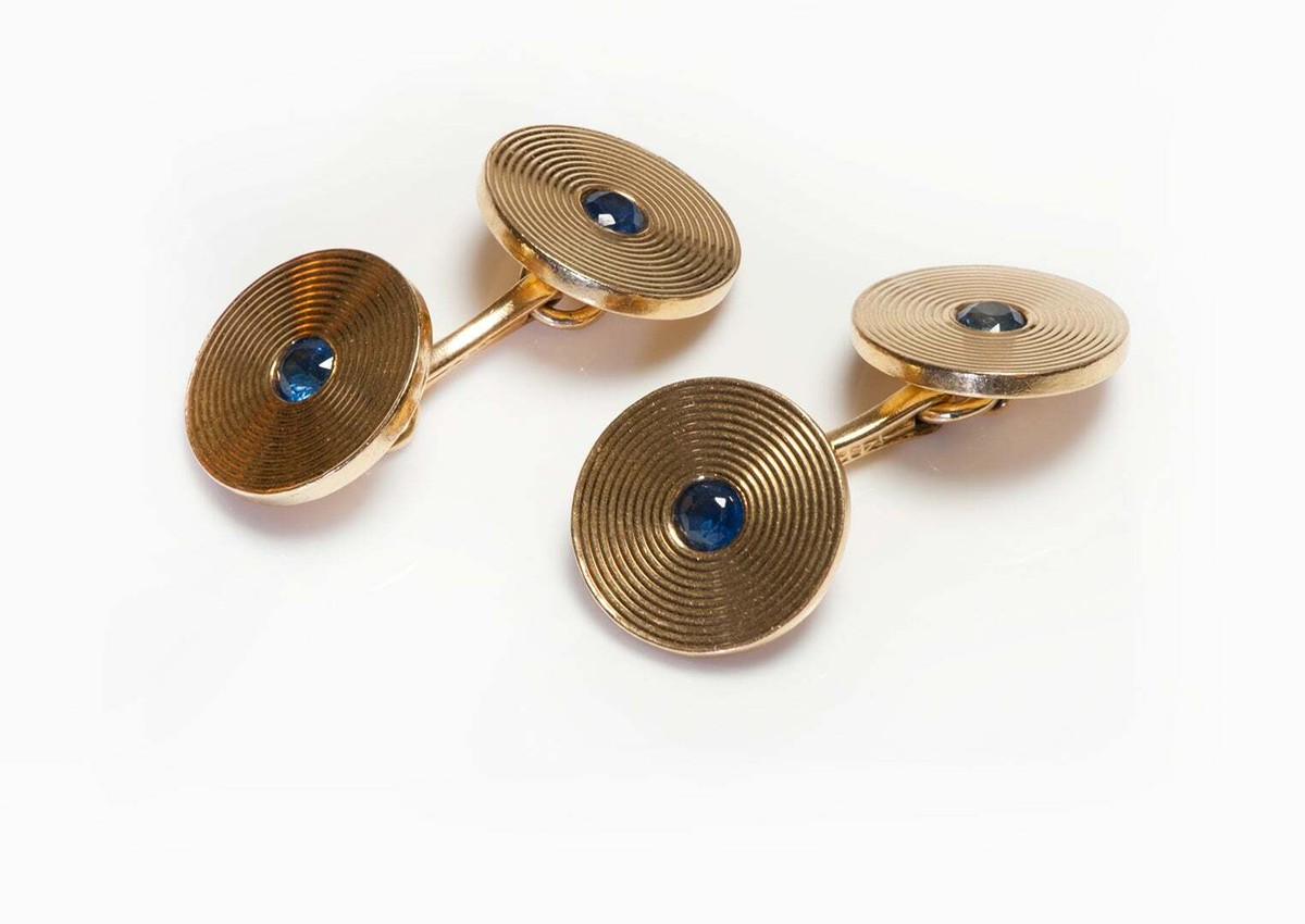 Tiffany & Co. Engine-Turned Gold Sapphire Cufflinks | eBay