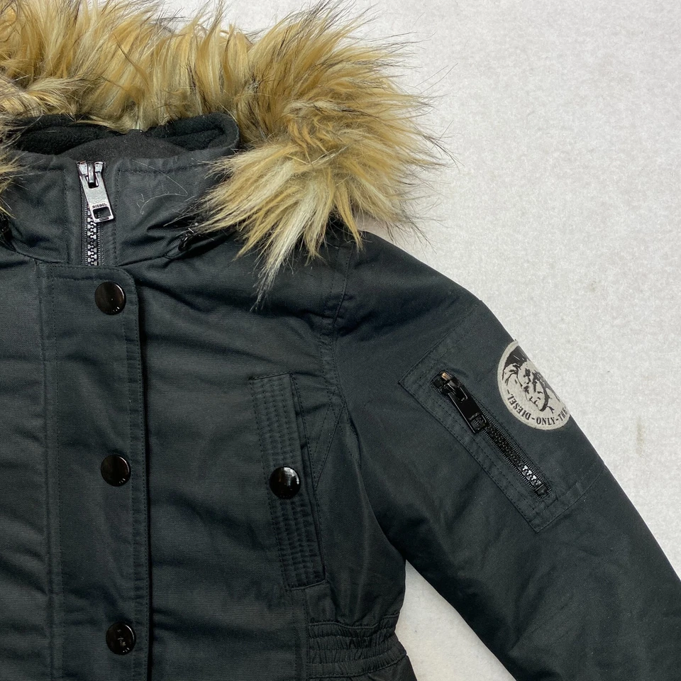 Diesel Parka Chaqueta de Invierno Niñas 4T Negro Imitación Piel Bolsillos Abrigo Pesado Foto 2 de 4