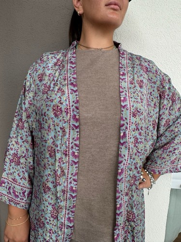kimono di seta lungo, kimono con cintura, kimono vestaglia, kimono boho donna - Foto 5 di 13