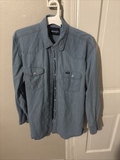 Wrangler Denim Western Shirt Mens XL Blue Pearl Snap Long Sleeve Workwear Casual