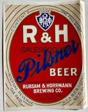 🍺 Vintage Beer Label R & H PILSNER RUBSAM HORRMANN 1 Qt STATEN ISLAND NY 1930’S