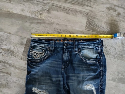 Rock Revival Mens Salim Relax Straight 17 Jeans 36x30 Blue Embroidery Distressed - Picture 12 of 22