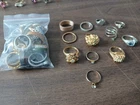 Vintage Estate Jewelry Lot of 36 Rings Rhinestone Gold & Silver Tone w/ Sterling