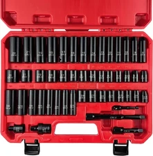 64pcs 3/8" Socket Set,Drive Impact Socket Set, SAE/Metric, & Shallow, Cr-V Steel